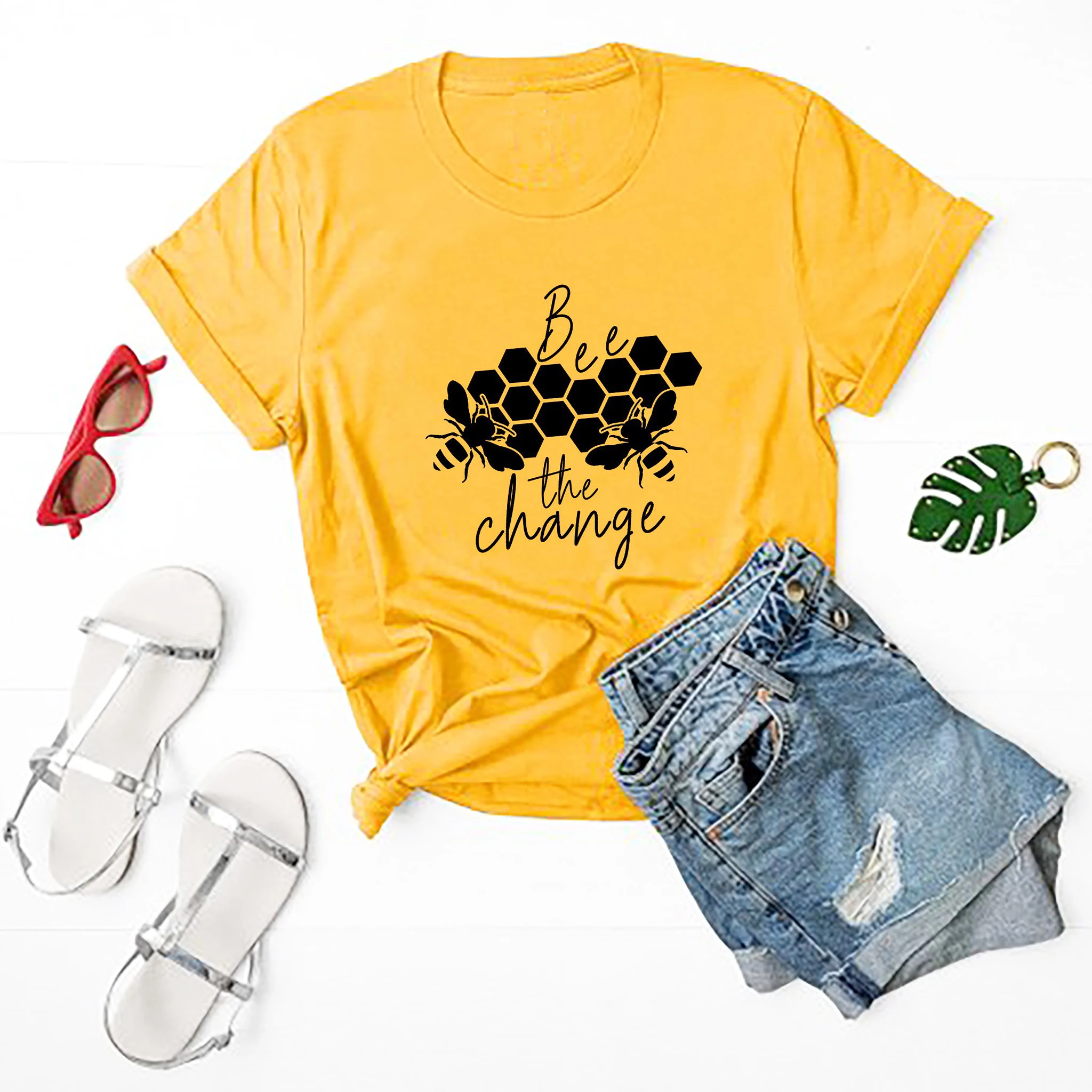 Футболка с коротким рукавом Bee The Change хипстерская Повседневная футболка со