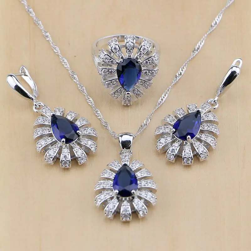 Женские Ювелирные изделия из стерлингового серебра 925 пробы с синим фианитом