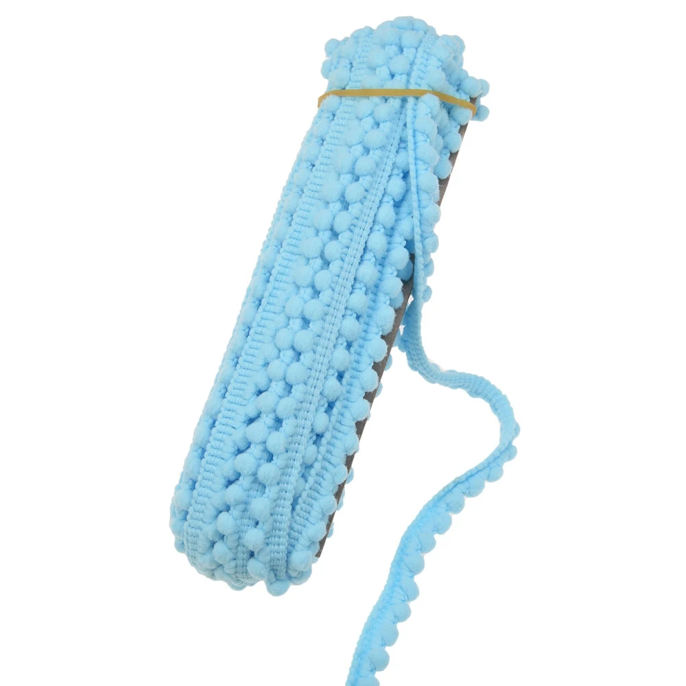 Light Blue 10 Ярд/рулон маленький Помпон 1 см* 10 ярд кружева неэластичная повязка головная повязка для новорожденных аксессуары для волос DIY одежда аксессуары кисточки ленты - Цвет: Light Blue