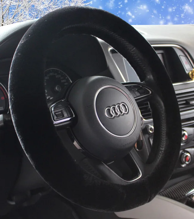 Абсолютно новые сохраняющие тепло искусственные плюшевые меховые Чехлы рулевого колеса автомобиля размер 38 см подходят для большинства автомобилей, используемых зимой горячая Ступица колеса - Название цвета: Черный