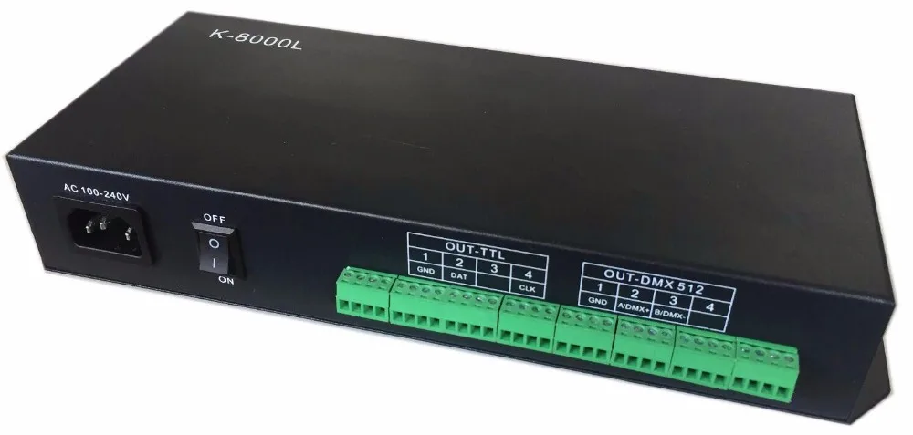 

K-8000L; 8 ports TTL/DMX512 LED pixel controller;off-line; can work with DMX console to adjust the brightness of leds