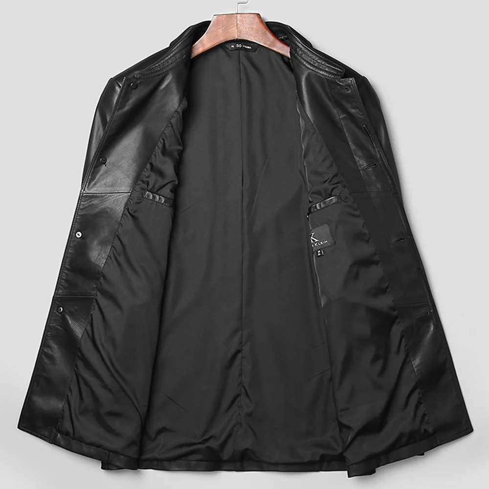 Средние Длинные настоящие пальто из овчины мужские кожаные натуральной кожи