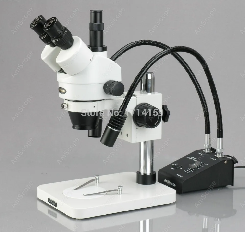 AmScope Suuplies 7X 45X LED Два гусиная шея свет зум стерео микроскоп + 9MP USB Цифровая камера