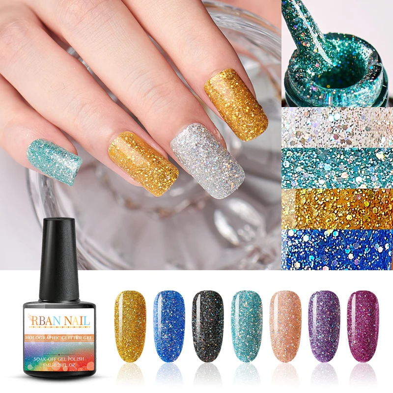 RBAN NAIL 8ml блестящая голографическая лак для ногтей UV LED Сияющие Блестки Гель-лак