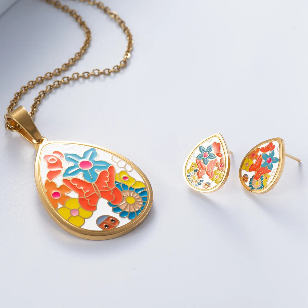 Винтаж Этническая Красочные бабочки нержавеющая сталь Ювелирные наборы для