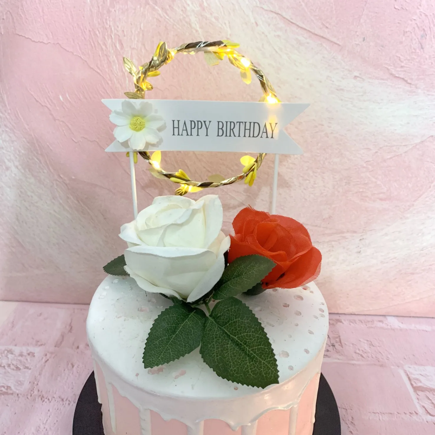 Twinkle LED Lighted Birthday Cake Vine Round Happy Ring Interpolation Baking Dessert Shining Table Decoration | Дом и сад