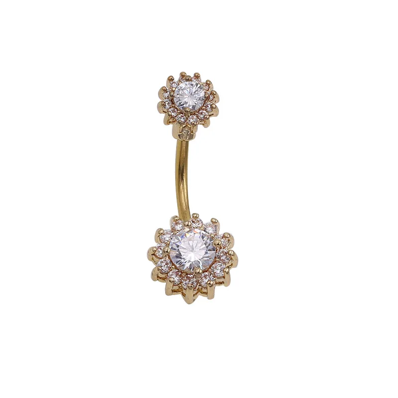 Double zircon Gold 1 шт двойной Циркон пупка Кнопка Пирсинг драгоценный камень Nombril пупка пирсинг серьги пупка Пирсинг живота Секс Тело ювелирные изделия-пирсинг - Окраска металла: Double zircon Gold