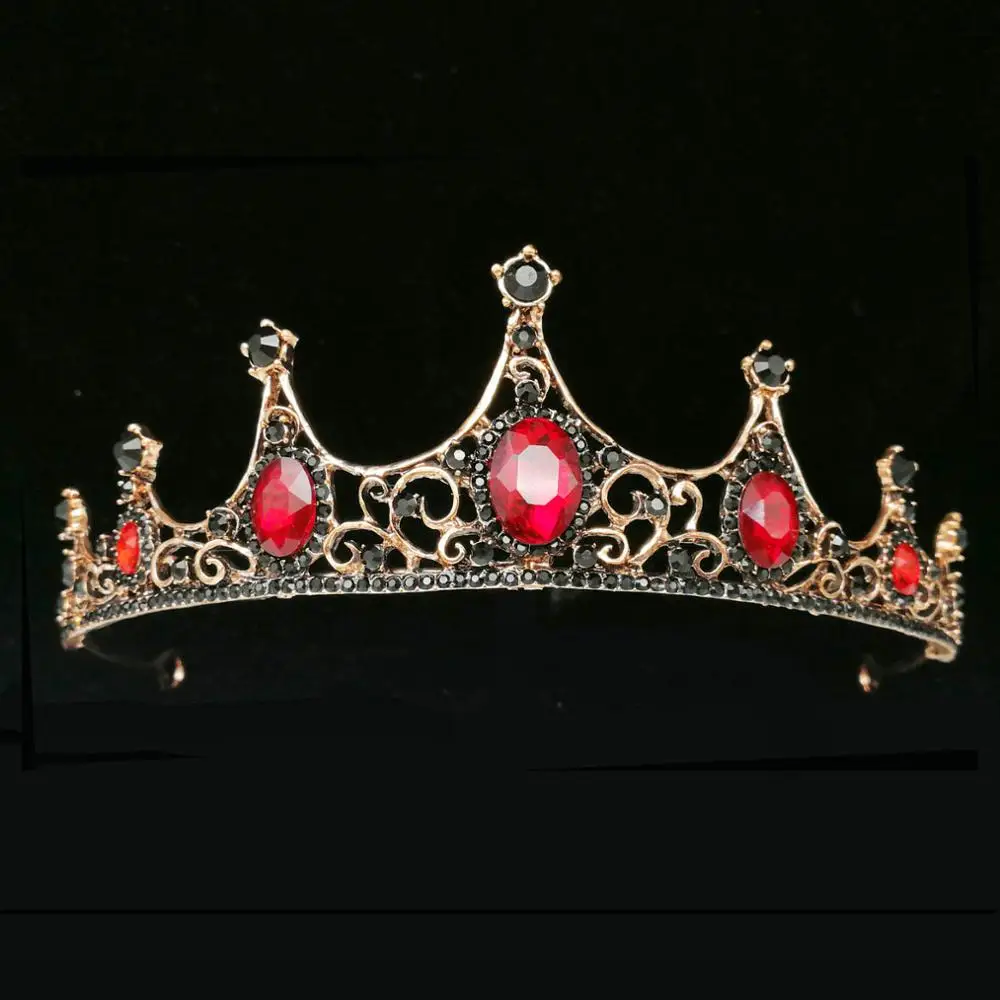 Antique Rosegold Red Модные Винтажные диадемы и короны в стиле барокко с красными и зелеными кристаллами для женщин и девушек; головной убор для невесты; украшения для волос; свадебные аксессуары для волос - Окраска металла: Antique Rosegold Red