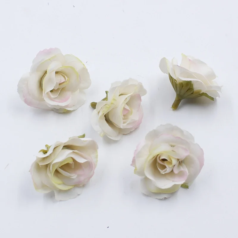 Powder white 10 шт., 4 см, шелковые розы, искусственные цветы, свадебные листья, украшения, венок, сделай сам, ручная работа, цветы, поддельные, имитация, дешево - Цвет: Powder white