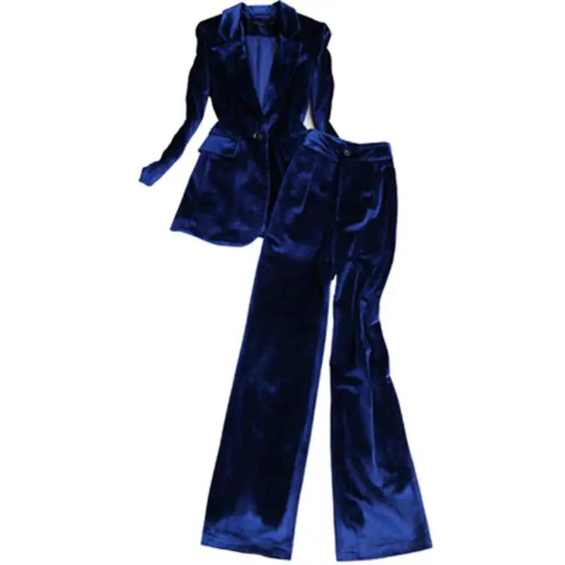 

Fashion suit suit female fall / winter New high quality Casual business Gold velvet suit female + wide leg pants two-piece Set