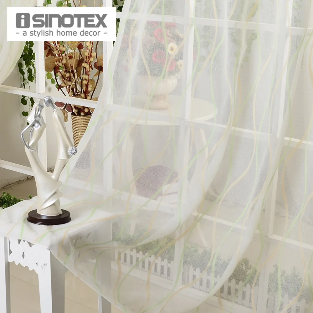 Занавес окна желтый и зеленый в полоску тюль ткань жаккард гостиная для штор