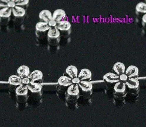 

OMH wholesale Free ship 30pcs tibetan silver flower spacer beads Jewelry metal beads 7X3mm ZL137