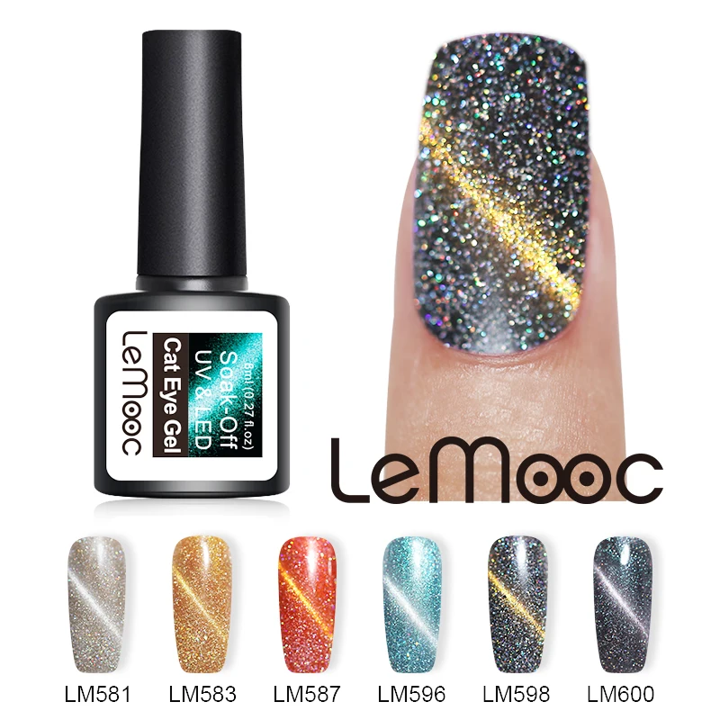 Lemooc 8 мл Блестящий магнитный гель Магнитный Кот лазер для ногтей Гель лак