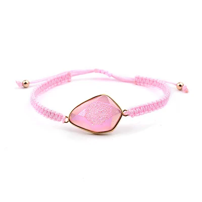 Pink BOJIU Natural Ag. Кварцевый Druzy плетеный браслет с нитью, Женский трендовый белый розовый серый зеленый синий каменный браслет BC245 - Окраска металла: Pink