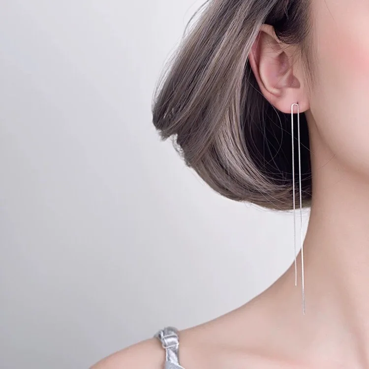 Серьги из стерлингового серебра 925 пробы, модные длинные серьги с кисточками 200 мм, цепочка для ушей, серьги, модные оригинальные женские серебряные ювелирные изделия для ушей