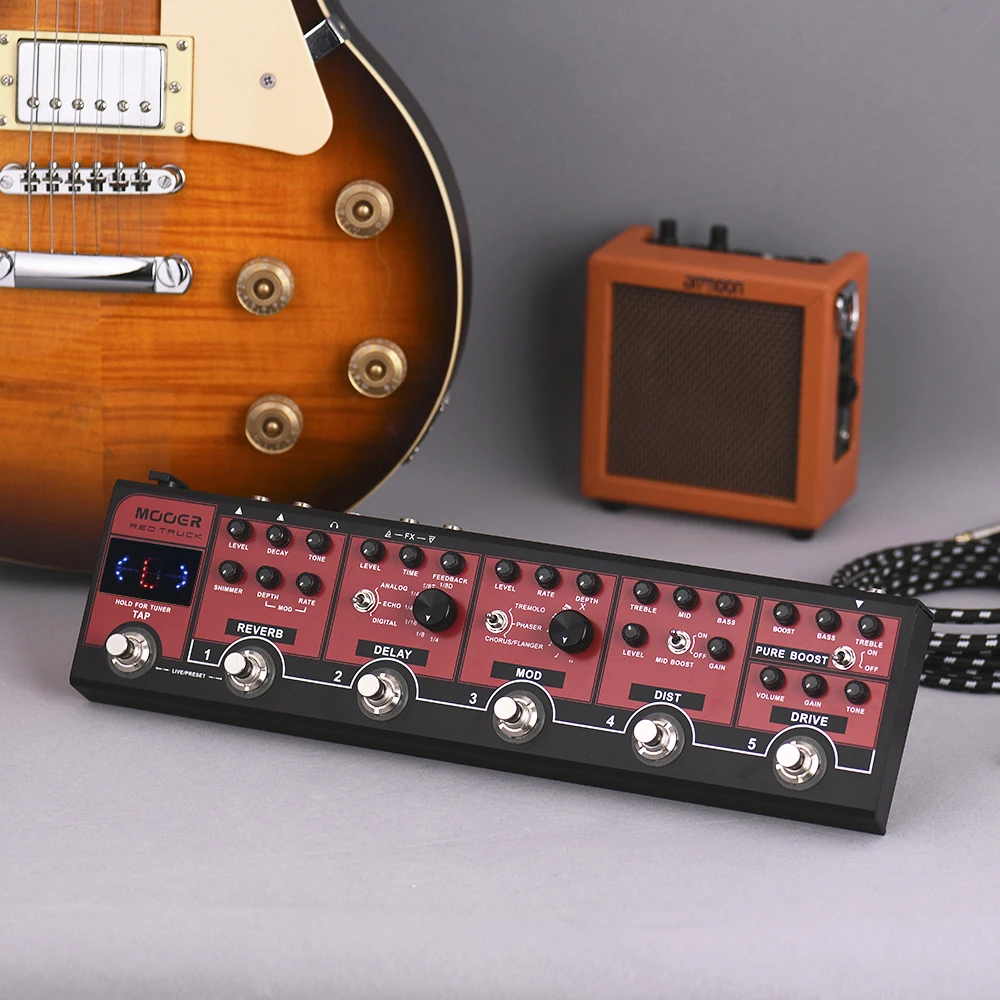 MOOER красный грузовик 6 в 1 комбинированный эффект педаль Boost+ Overdrive+ искажения+ модуляции+ задержка+ реверберации Встроенный тюнер
