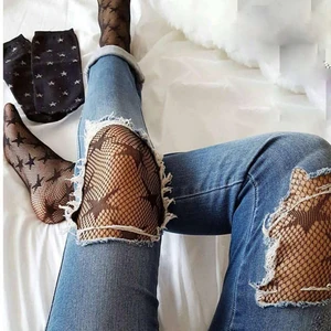 SPCITY  Fashion Cool Star Printed Fishnet Tights Hollow Out Sexy Mesh Pantyhose Punk Pattern Pantyhose Black Women Tights