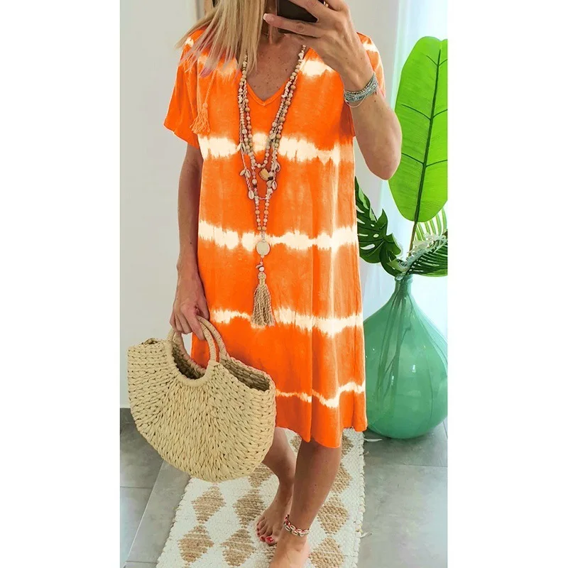 

2019 autumn New style Foreign trade selling wish hot selling Loose and plus-sized striped beach dress