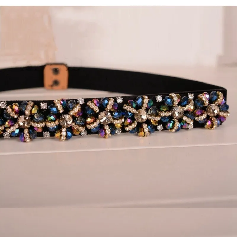Boho модные летние туфли на высоком-Класс Кристалл Женская ремень со стразами драгоценностями Ремни тонкая ткань эластичный пояс ремень Cinturon Mujer