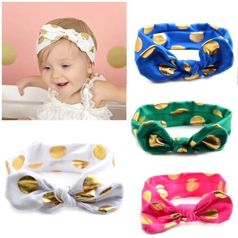 2016 new baby knotted headband children's golden dots rabbit ears hair accessories with | Детская одежда и обувь