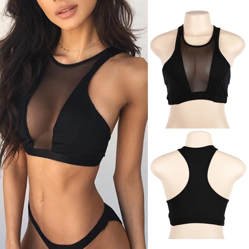 Женский облегающий Топ плотное бюстье полупрозрачная футболка без рукавов|top