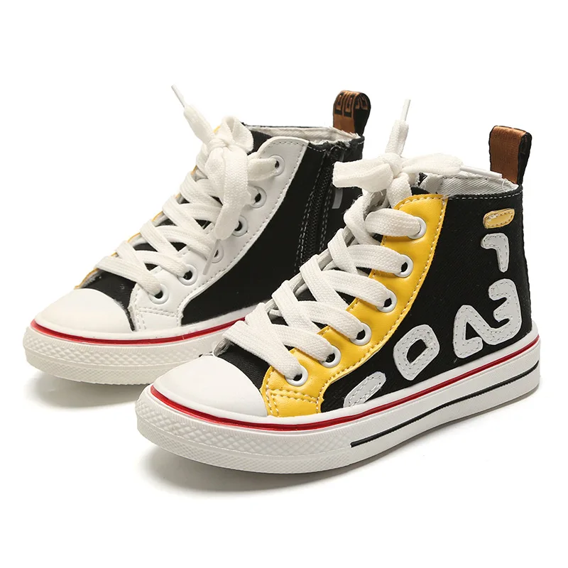 Children's canvas shoes boys 2019 autumn new color matching children's girls side zipper high help | Детская одежда и