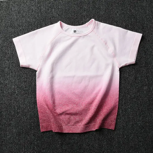 Rose Red Top 2 шт. Ombre Energy бесшовный Женский спортивный костюм, одежда для спортзала и тренировок, короткий рукав, топ для фитнеса и резинка для волос, леггинсы, комплект для йоги - Цвет: Rose Red Top