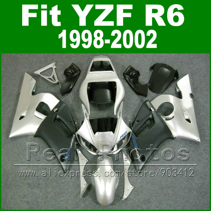 

Free Custom Plastic parts for YAMAHA R6 fairing kits 1998 1999 2000 2001 2002 silver YZF R6 fairings98 -02 bodywork