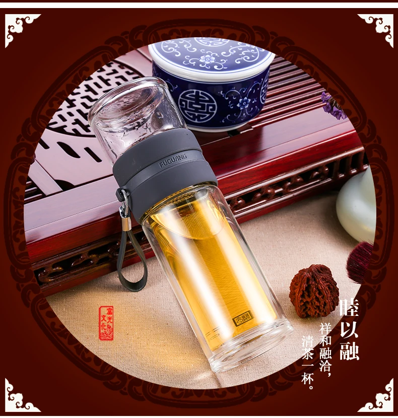 FUGUANG стеклянная бутылка для чая и воды, стакан для воды из нержавеющей стали