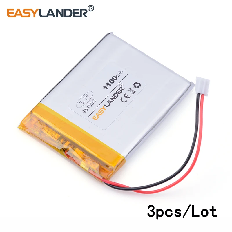 

3pcs/Lot XHR-2P 2.54 484550 1100mAh 3.7v lithium Li ion polymer rechargeable battery battery For GPS DVR MP4 MP5 Speaker E-book