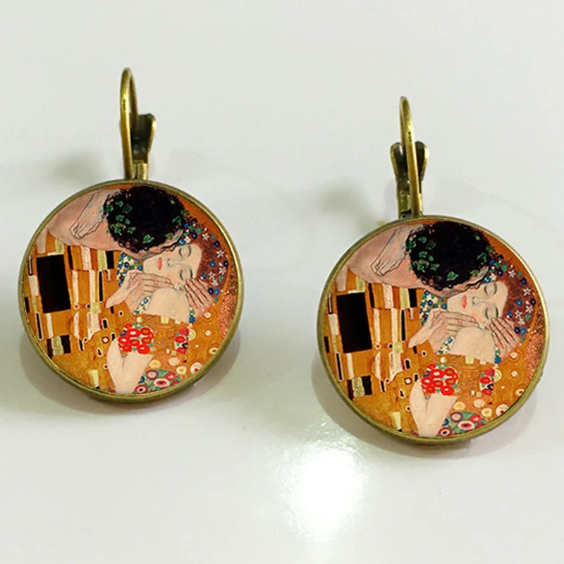 bronze16 Классические серьги Gustav Klimt The Kiss, ювелирные изделия, винтажные 18 мм круглые стеклянные куполообразные серьги для женщин, ювелирные изделия, Прямая - Окраска металла: bronze16