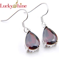 luckyshine fashion jewelry garnet gems silver cubic zirconia wedding dangle earrings russia usa australia earrings