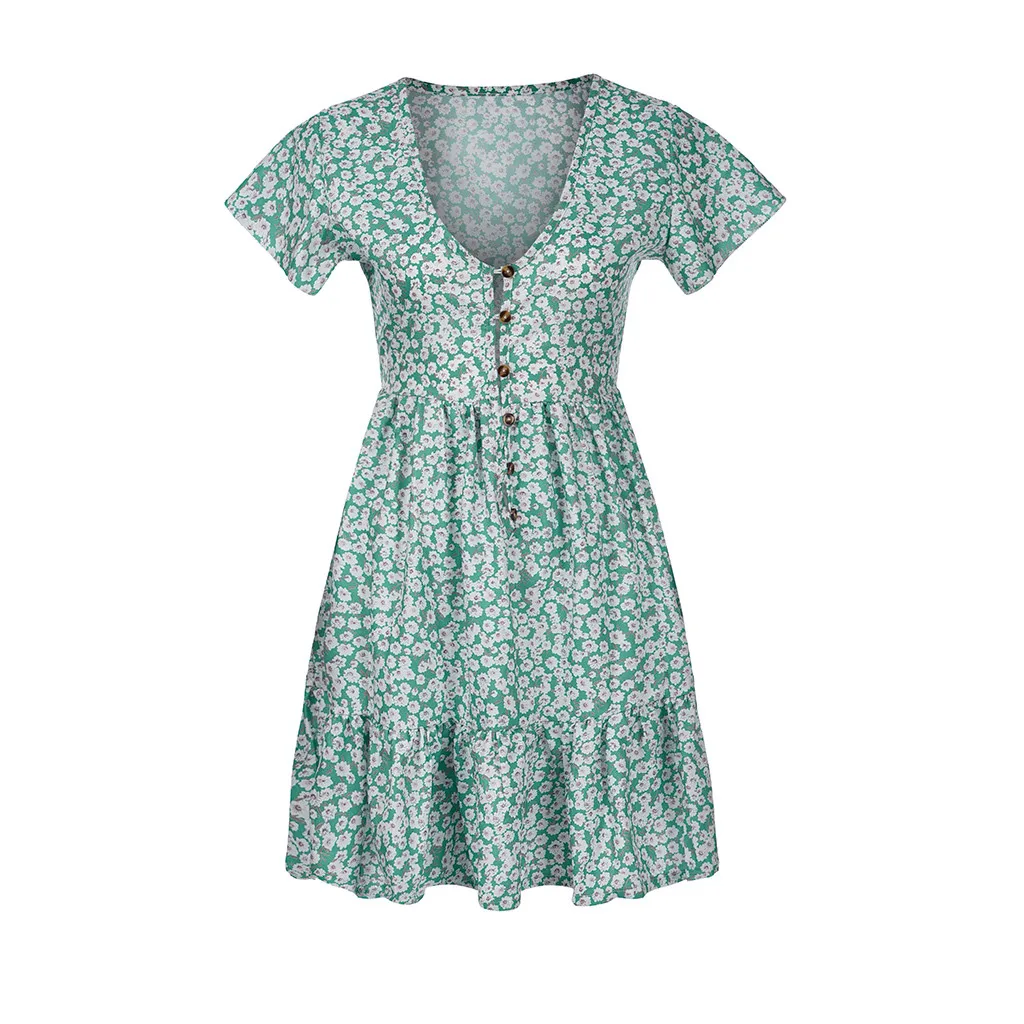 Пляжное шифоновое платье в горошек с коротким рукавом Элегантное повседневное