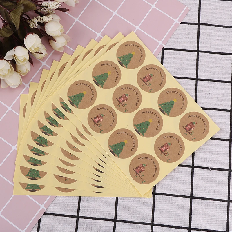 

10sheets Handmade Merry Christmas Tree Owl Cake Packaging Sealing Label Kraft Sticker Baking DIY Gift Stickers