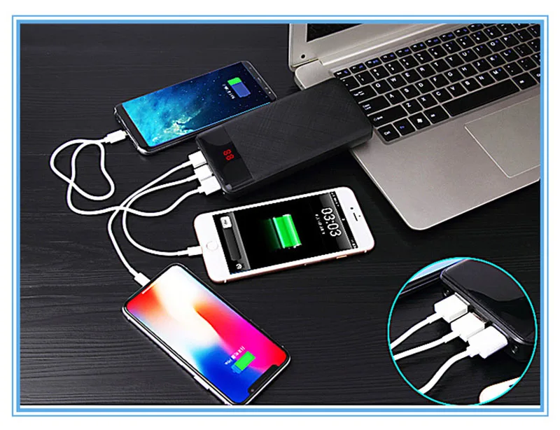 Внешний аккумулятор 20000 мАч 3 USB внешний портативное зарядное устройство литий