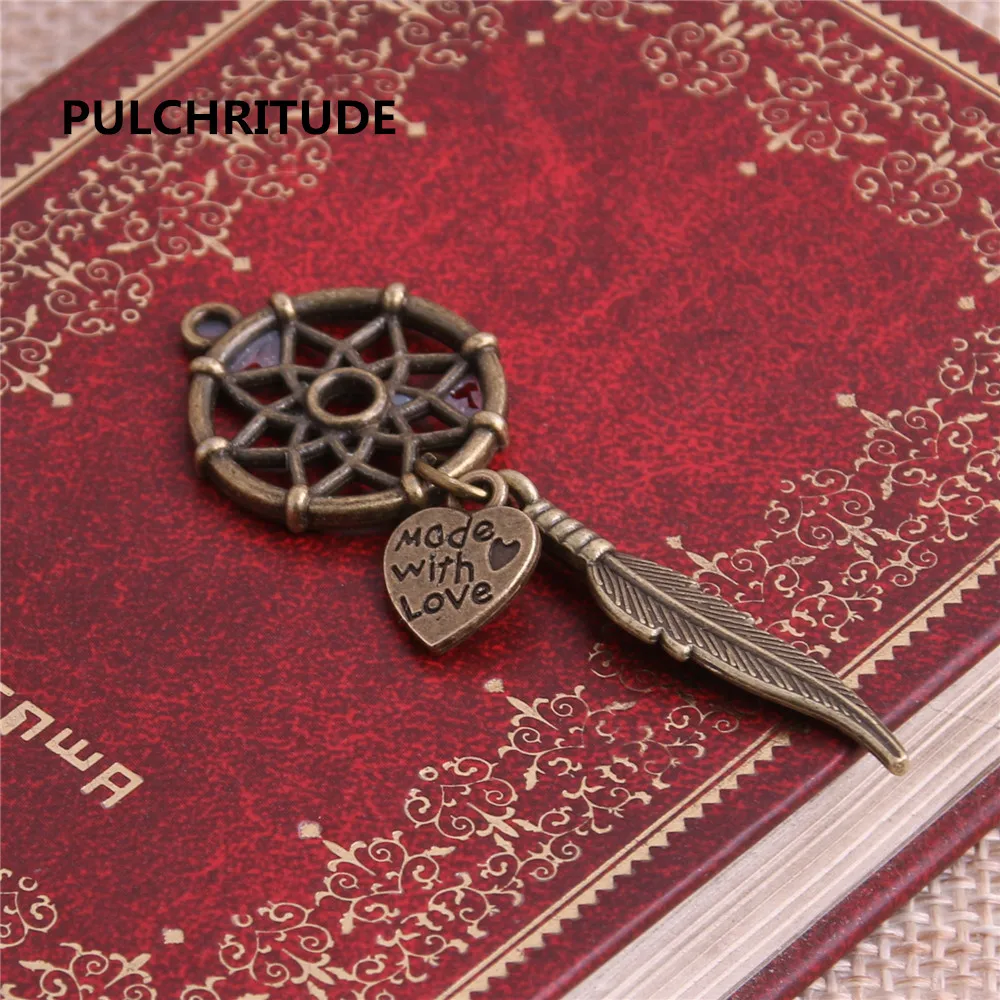 PULCHRITUDE 10 шт./лот Металл Античная бронза серебряное дерево перо синий кулон в виде