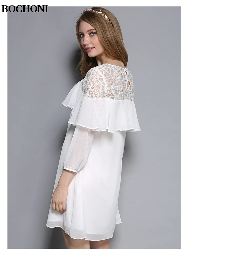 2018 Bochoni new Solid color lace chiffon temperament dress | Женская одежда