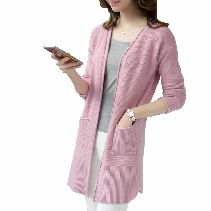 

2017 autumn Sweater Cardigan Women winter Jacket Long Sweaters coat Female Casual Solid Knitted Tops Slim Jumper Knitwear QH0691