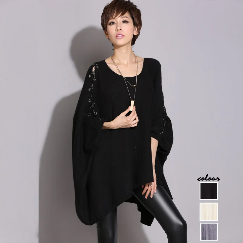 2018 Winter New Loose Large yard Ms. Sweaters Knitted Long section Neck Warmth Batbolt | Женская одежда
