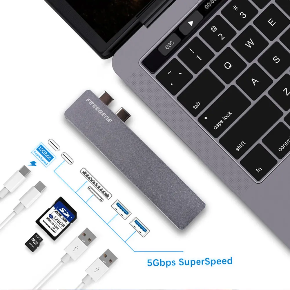 6 в 1 usb-хаб s алюминиевый тип C 2 USB 3,0 порта 40 Гбит/с Thunderbolt3 SD/Micro SD кардридер usb-хаб для MacBook Pro type-C концентратор