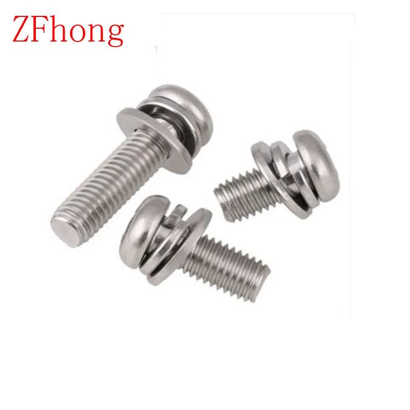 

50pcs M6*8/10/12/14/16/20/25/30/35/40/45/50/55 Stainless Steel three parts Pan Head Combination screw