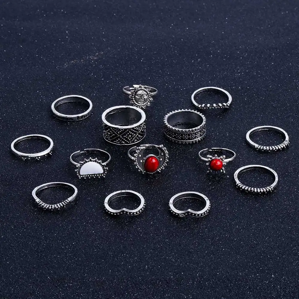 FAMSHIN 14 шт./компл. винтажные серебряные цвета Луна и солнце кольцо среднего размера