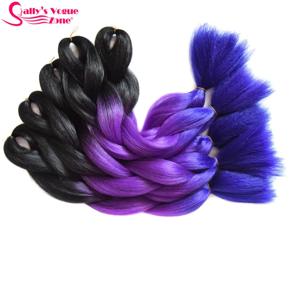 Sallyhair, 24 дюйма, Омбре, плетение волос, 3 тона, черный, синий, серебряный цвет, огромные косички, высокотемпературное волокно, синтетические волосы для наращивания - Цвет: P18/613