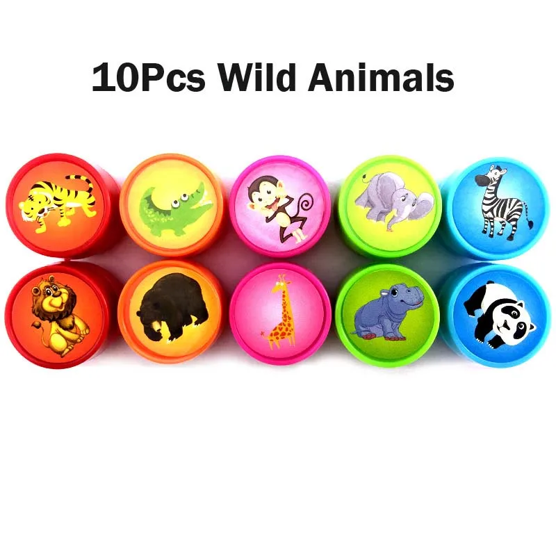 Круглый многоцветные весёлые 6/10/12 шт с милой пандой ребенка для скрапбукинга "сделай сам" для детей печать мультяшная Резина марки Скрапбукинг награда игрушка - Цвет: 10Pcs Wild Animals