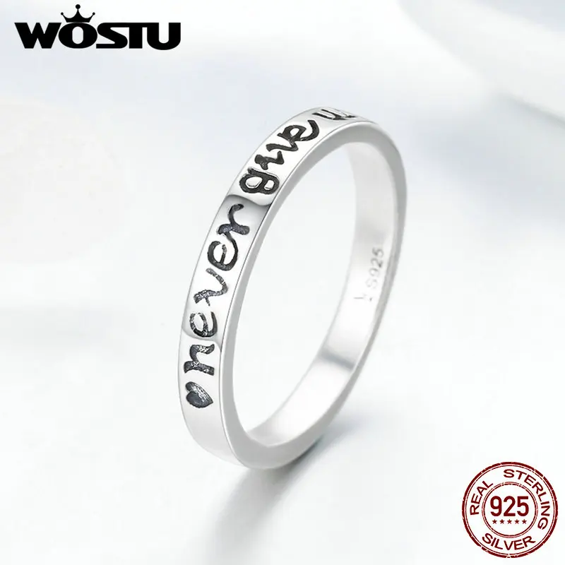 WOSTU фирменные 925 пробы серебряные "Never Give Up" стекируемые кольца для женщин Роскошные серебряные ювелирные украшения подарок CQR204