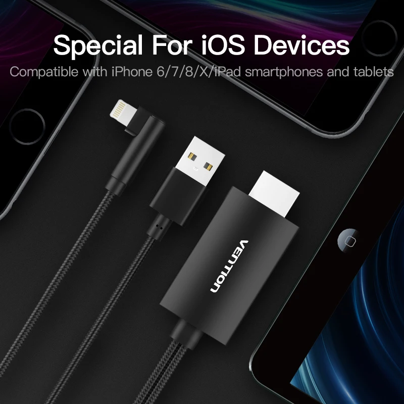 Vention Lightning to HDMI Cable for iPhone 6 7 8 X iPad iOS smartphone HDTV AV USB Adapter 1080P Converter | Электроника
