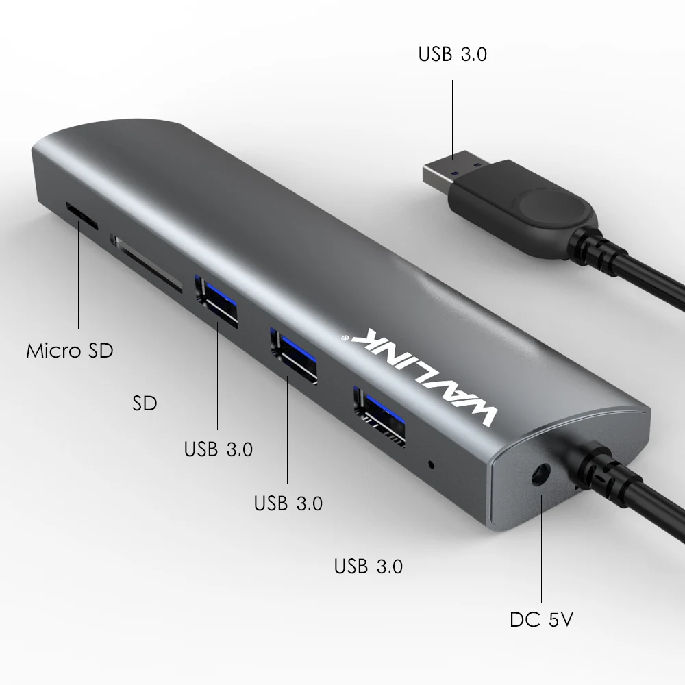 Высокоскоростной концентратор Wavlink с 3 портами USB 0 адаптера 5 Гбит/с алюминиевый