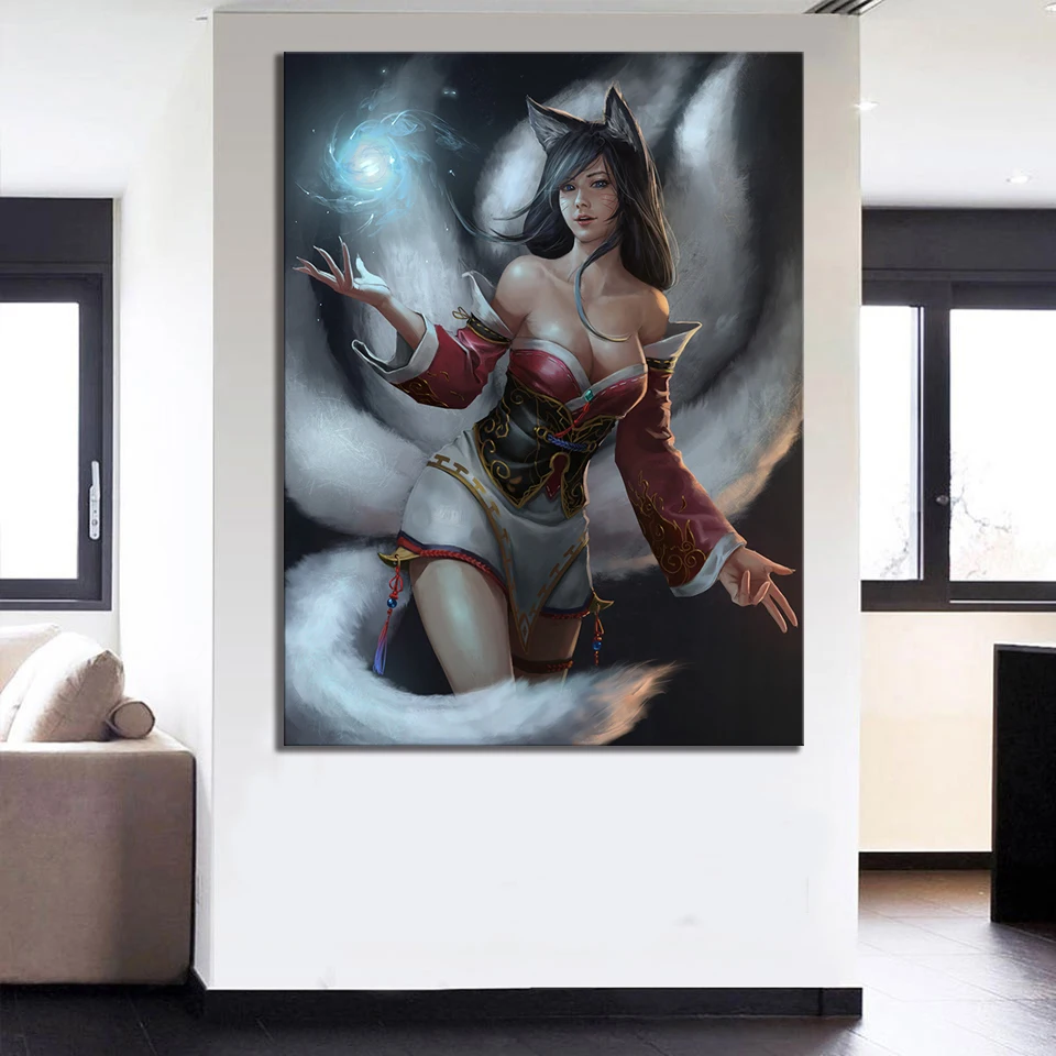 Картина на холсте домашний декор 1 панель девять хвостовых Лис Ahri Лига Легенд