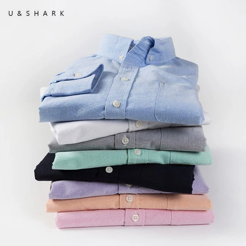 U &amp SHARK Классическая рубашка Оксфорд мужская офисная одежда хлопковая с длинным