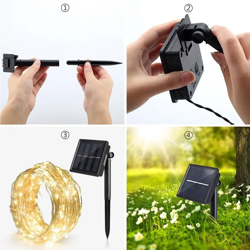 Solar LED Strings light Power Silver Wire String lamp 10M 20M Fairy Outdoor Decor Holiday Garden Wedding Party | Лампы и освещение
